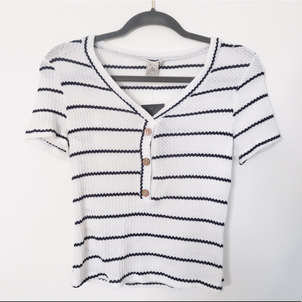 Paper Crane Striped Blue and White Tee